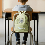 Zaino per bambini multiscomparto personalizzato con nome per bambini e bambine, con animali della scuola e cartoni animati.