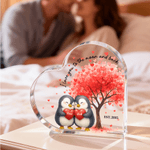 Spersonalizowana tabliczka akrylowa Love Tree Cute Penguin Heart z imieniem i datą do dekoracji domu Walentynkowy prezent rocznicowy dla par