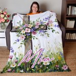 Personalisierte Ölmalerei Stil Kreuz Blume weiche Decke mit Namen Christian Geburtstag Ostern Geschenk für Christen