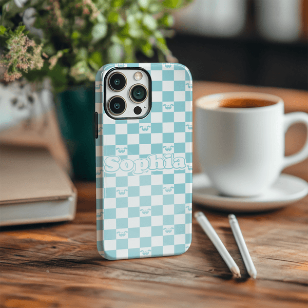 Gepersonaliseerd Cartoon Marsupilami Checkerboard Telefoonhoesje voor iPhone met Naam Dagelijks Gebruik Verjaardagscadeau voor Vrouwen Meisjes | Callie × Marsupilami®
