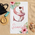 Personalisierte Cartoon Ballerina Mädchen schnell trocknen überdimensioniert Strand Handtuch mit Anfangsbuchstaben und Namen Beach Party Favor Dance Team Geburtstagsgeschenk für Ballett-Liebhaber