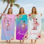 Personalisierte Cartoon Ballerina Mädchen schnell trocknen überdimensioniert Strand Handtuch mit Anfangsbuchstaben und Namen Beach Party Favor Dance Team Geburtstagsgeschenk für Ballett-Liebhaber