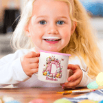 Personalised Easter Egg Cartoon Rabbit Flowers Initial Multicolour 12 oz Enamel Mug with Name Easter Birthday Gift for Boys Girls