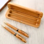 Parure de stylos à bille en bois double personnalisée avec texte gravé et étui en bois Cadeau d'anniversaire et de remerciement pour l'enseignant Colloeague