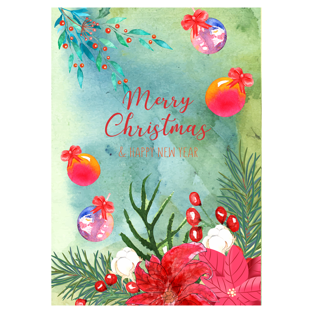 Poinsettia and Baubles Christmas Ecard