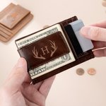 Henkilökohtaiset nimikirjaimet Nimi RFID-suojattu Magneettinen Slim Nahka Lompakko Money Clip kaiverrettu Teksti Vuosipäivä Isänpäivä Lahja Miehille