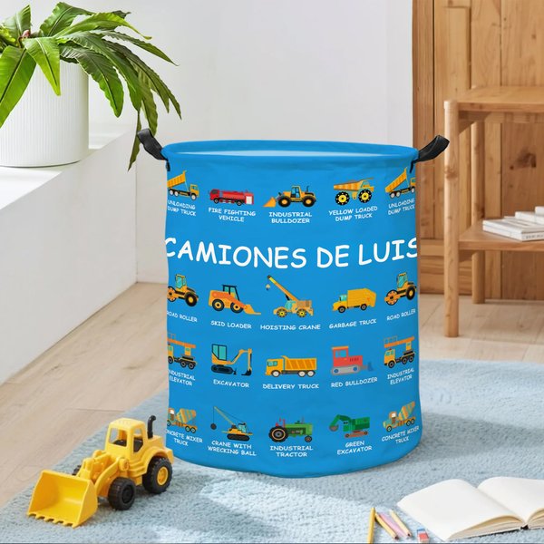 Cesto de lavandería personalizado con camión excavadora y bulldozer impermeable regalo de cumpleaños para niños y amantes de los camiones