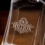Personalized Vintage Emblem Whiskey Decanter and 4 Glasses Set with Engraved Initial and Name Birthday Anniversary Gift for Men Whiskey Lovers