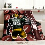 Personalized Cartoon Football Character Soft Throw Blanket with Name and Number Competition Day Team Gift for Football Player Team Member