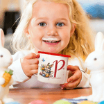 Personalisierte Osterhase 12 oz farbigen Rand Emaille-Becher mit Namen und Initialen täglichen Gebrauch Ostern Geschenk für Familie Kinder
