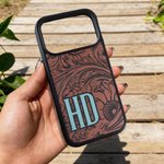 Personalized Turquoise Western Sunflower Tooled Initials TPU Phone Case for iPhone Daily Use Birthday Gift for Cowboys Cowgirls