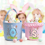 Personalized Cute Bunny Initial Flower Plaid Easter Basket with Name Easter Egg Hunt Easter Gift for Boys Girls