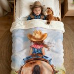 Personalised Cute Cowboy Cowgirl Soft Throw Blanket with Name Home Decor Daily Use Birthday Gift for Kids Horse Lovers