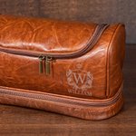 Personalized Crown Shield Portable Waterproof PU Leather Men's Toiletry Bag with Engraved Initial and Name Travel Business Trip Birthday Gift for Men