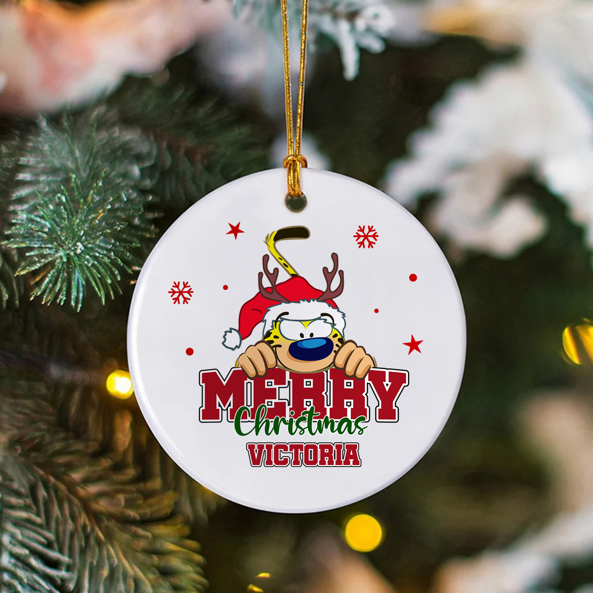 Personalisierte Langschwanz Marsupilami Frohe Weihnachten Keramik Ornament mit Namen Weihnachtsgeschenk für Familie Freund | Callie × Marsupilami®