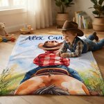 Personalised Cute Cowboy Cowgirl Soft Throw Blanket with Name Home Decor Daily Use Birthday Gift for Kids Horse Lovers