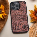 Personalized Turquoise Western Sunflower Tooled Initials TPU Phone Case for iPhone Daily Use Birthday Gift for Cowboys Cowgirls