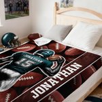 Personalized Cartoon Football Character Soft Throw Blanket with Name and Number Competition Day Team Gift for Football Player Team Member