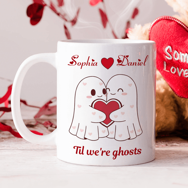 Personalized Cartoon Couple Ghosts 11 oz 15 oz Ceramic Mug with Names Daily Use Valentine's Day Birthday Anniversary Gift for Couple