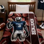 Personalized Cartoon Football Character Soft Throw Blanket with Name and Number Competition Day Team Gift for Football Player Team Member