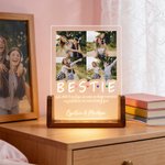 Personalized BESTIE 1-4 Photos Acrylic LED Night Light with Text and Wooden Base Birthday Anniversary Gift for Besties
