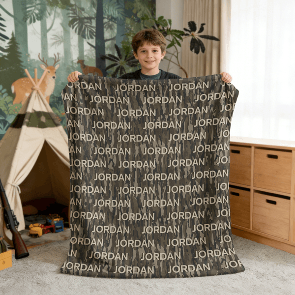 Henkilökohtainen metsästys Camo pehmeä heittää peitto nimi Home Decor Syntymäpäivä Baby Shower lahja lapsille vastasyntyneille