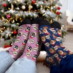 Calcetines hasta la pantorrilla personalizados cómodos con fotos de 1 a 3 caras de mascotas y nombre regalo de Navidad para dueños de mascotas