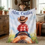 Personalised Cute Cowboy Cowgirl Soft Throw Blanket with Name Home Decor Daily Use Birthday Gift for Kids Horse Lovers