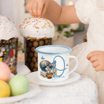 Personalisierte Osterhase 12 oz farbigen Rand Emaille-Becher mit Namen und Initialen täglichen Gebrauch Ostern Geschenk für Familie Kinder