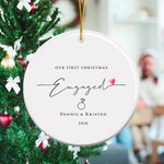 Personalized Our First Christmas Engaged Heart Round Ceramic Ornament with Name Tree Decor Christmas Gift for Couple