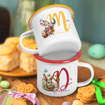 Personalisierte Osterhase 12 oz farbigen Rand Emaille-Becher mit Namen und Initialen täglichen Gebrauch Ostern Geschenk für Familie Kinder