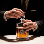 Personalized Vintage Emblem Whiskey Decanter and 4 Glasses Set with Engraved Initial and Name Birthday Anniversary Gift for Men Whiskey Lovers