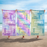 Personalised Colourful Gradient Word Cloud Oversized Quick Dry Beach Towel with Name Beach Party Birthday Gift for Kids Adults