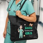 Personalisierte Krankenschwester Cartoon-Charakter große Oxford Tragetasche mit Netztasche und Name Krankenschwester Woche Anerkennung Geschenk für medizinisches Personal