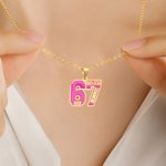 Personalizado Seis Siete Gesto Esmalte Collar con Nombre e Inicial Dainty Joyería Uso Diario Cumpleaños Regalo para Gen Z Adolescentes