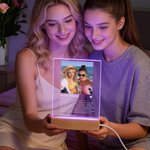 Personalized Best Friend Photo 4-Colour Acrylic LED Night Light with Name and Wooden Base Birthday Bridesmaid Anniversary Gift for Besties Sisters