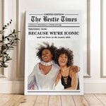 Personalized The Besties Times Newspaper Design Photo Canvas Painting with Text Home Decor Birthday Gift for Best Friend
