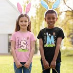 Spersonalizowana koszulka dziecięca Cute Bunny Initial 100% bawełna z imieniem i nazwiskiem Wielkanocne polowanie na jajka Wielkanocny prezent dla chłopców i dziewczynek