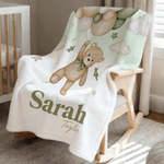 Personalisierte Babydecke mit Bärchen auf Reisen | mit Namen | Aquarell-Stil | Wohndeko | Geburtstag Babyparty Taufe Geschenk für Babys Kinder
