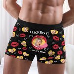 Spersonalizowana bielizna męska I Licked It Red Lip Heart Photo Bokserki męskie z imieniem Walentynkowy prezent rocznicowy dla partnera pary