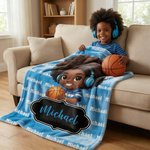 Personalised Cute Cartoon Little Black Boy Word Cloud Soft Throw Blanket with Name Home Decor Birthday Gift for Boys