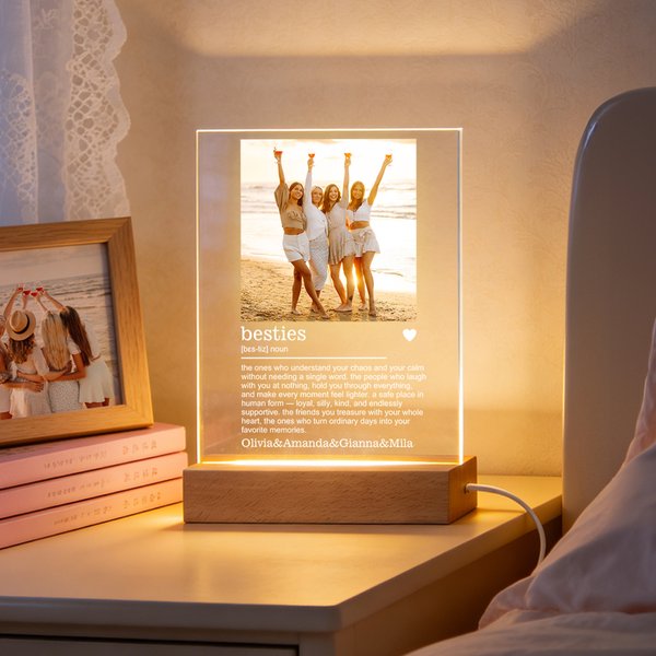 Veilleuse LED en acrylique 4 couleurs avec nom et socle en bois Cadeau d'anniversaire pour les meilleures amies Sœurs