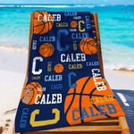 Personalized Basketball Quick Dry Oversized Microfiber Beach Towel with Name and Initial Beach Party Holiday Gift for Basketball Lovers Players