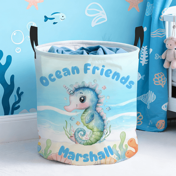 Personalised Cute Cartoon Marine Animal Storage Basket with Name Toy Organizer Birthday Gift for Kids Parents