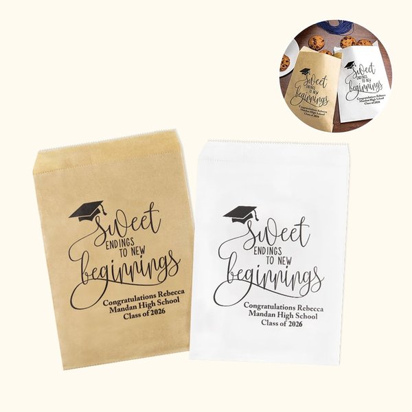 Personalised Grad Cap Smart Biscuit Food-Grade Paper Treat Bags with Name Set of 20 Graduation Party Favors Gift for Class of 2026 Graduates Seniors