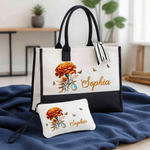 Personalized Birth Flower Birthstone Large Tote Bag Portable Makeup Bag with Name Mother's Day Birthday Gift for Women Girls