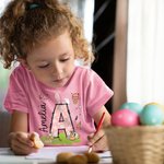 Spersonalizowana koszulka dziecięca Cute Bunny Initial 100% bawełna z imieniem i nazwiskiem Wielkanocne polowanie na jajka Wielkanocny prezent dla chłopców i dziewczynek