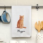 Personalised Watercolor Style Pet Photo Tea Towel with Name Kitchen Decor Daily Use Anniversary Gift for Pet Owners