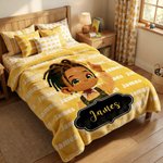 Personalised Cute Cartoon Little Black Boy Word Cloud Soft Throw Blanket with Name Home Decor Birthday Gift for Boys