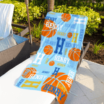 Toalla de playa personalizada extragrande de baloncesto con nombre e inicial regalo de vacaciones para jugadores y amantes del baloncesto